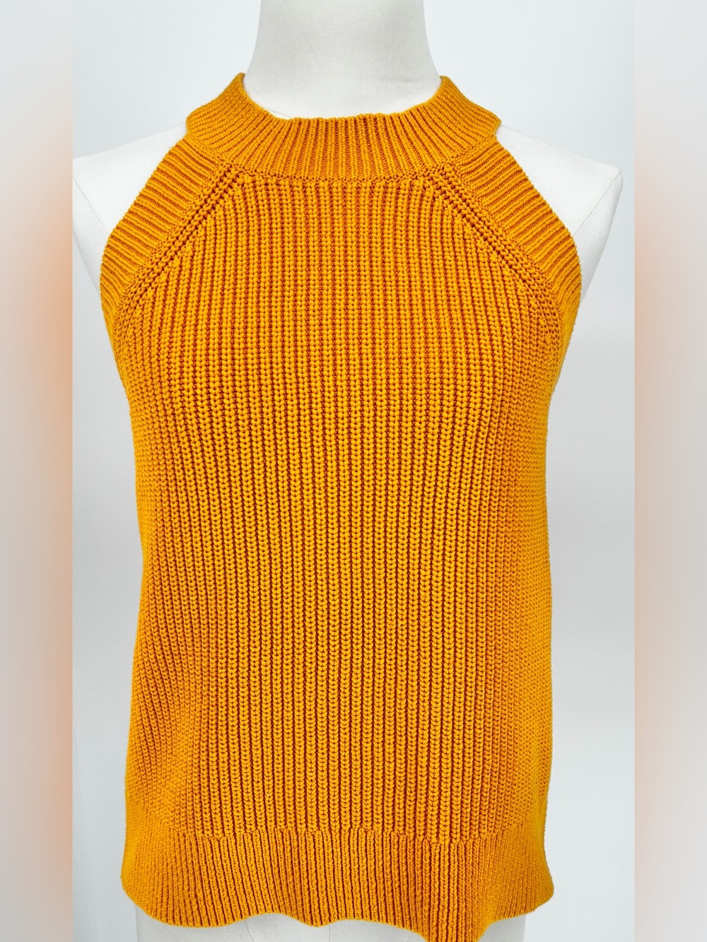 LOFT Women’s Mustard Yellow Ribbed Knit Sleeveless Halter Top Small